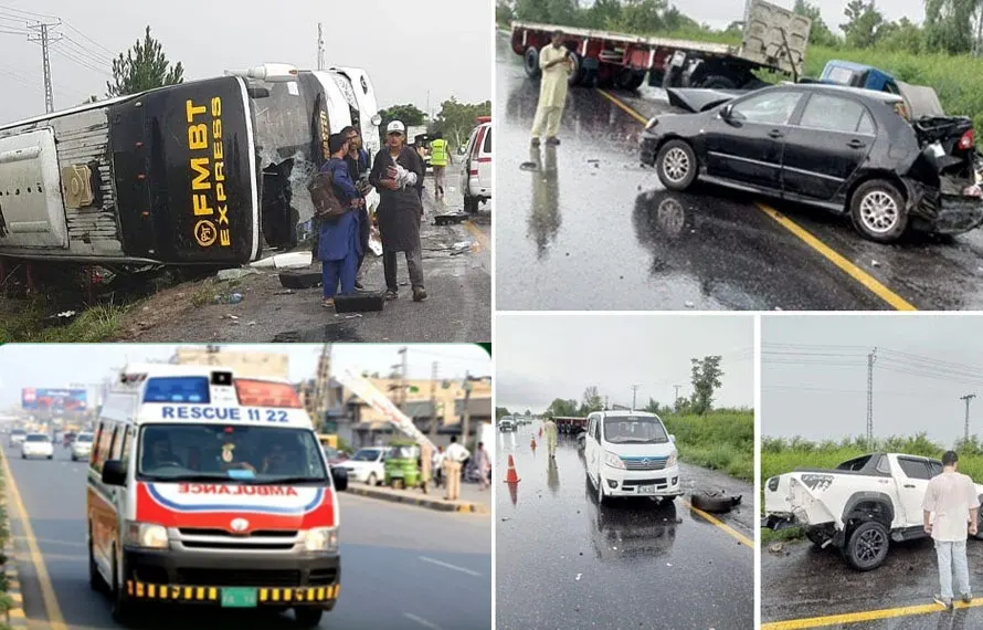 شدید بارش کے باعث ایم ٹو موٹروے پر حادثہ، متعدد گاڑیاں ٹکرا گئیں؛ 1 جاں بحق، 10 زخمی