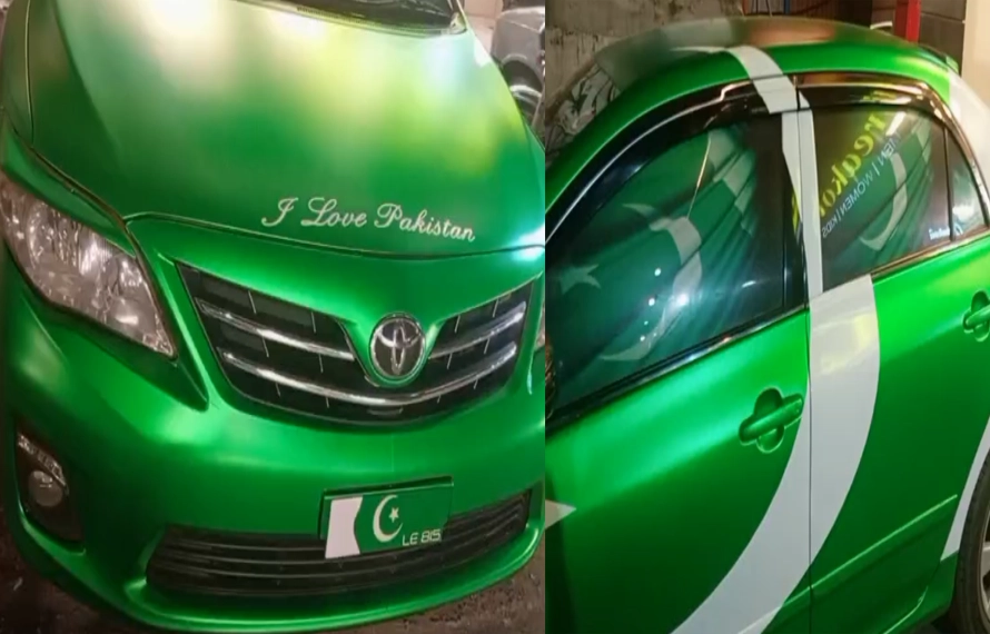 پاکستان سے محبت: کشمیری نوجوان نے گاڑی قومی پرچم کے رنگوں میں رنگ دی