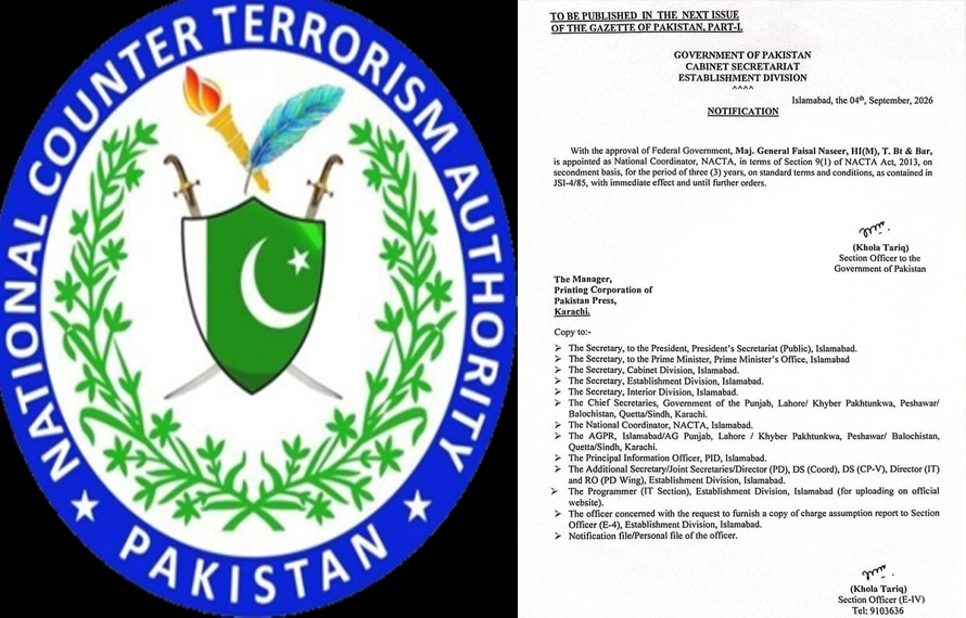 میجر جنرل فیصل نصیر نیکٹا کے قومی کوآرڈینیٹر مقرر ،نوٹیفکیشن جاری