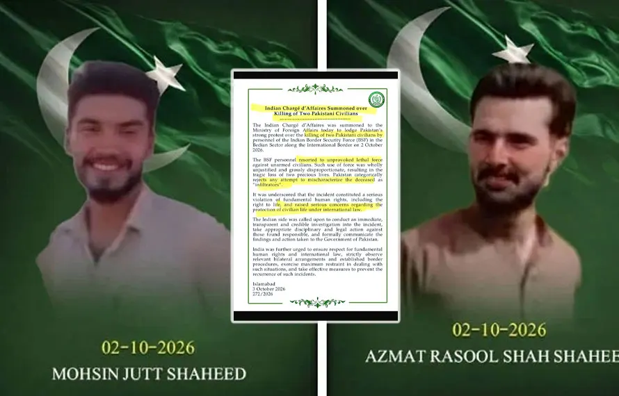 بدین سیکٹر : دو پاکستانی شہری جاں بحق، پاکستان کا بھارتی ناظم الامور کو طلب کر کے شدید احتجاج