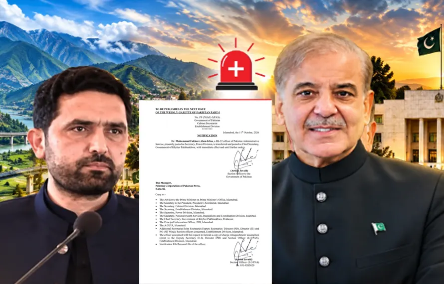 وفاقی حکومت کا بڑا فیصلہ: ڈاکٹر محمد فخر عالم عرفان چیف سیکریٹری خیبر پختونخوا تعینات